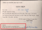 Giấy hẹn báo thời gian có bằng lái xe