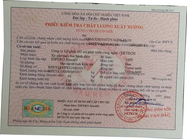 Giấy chứng nhận xuất xưởng có thể xác định