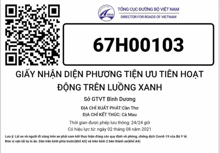 Mã QR đăng ký luồng xanh đã thành công