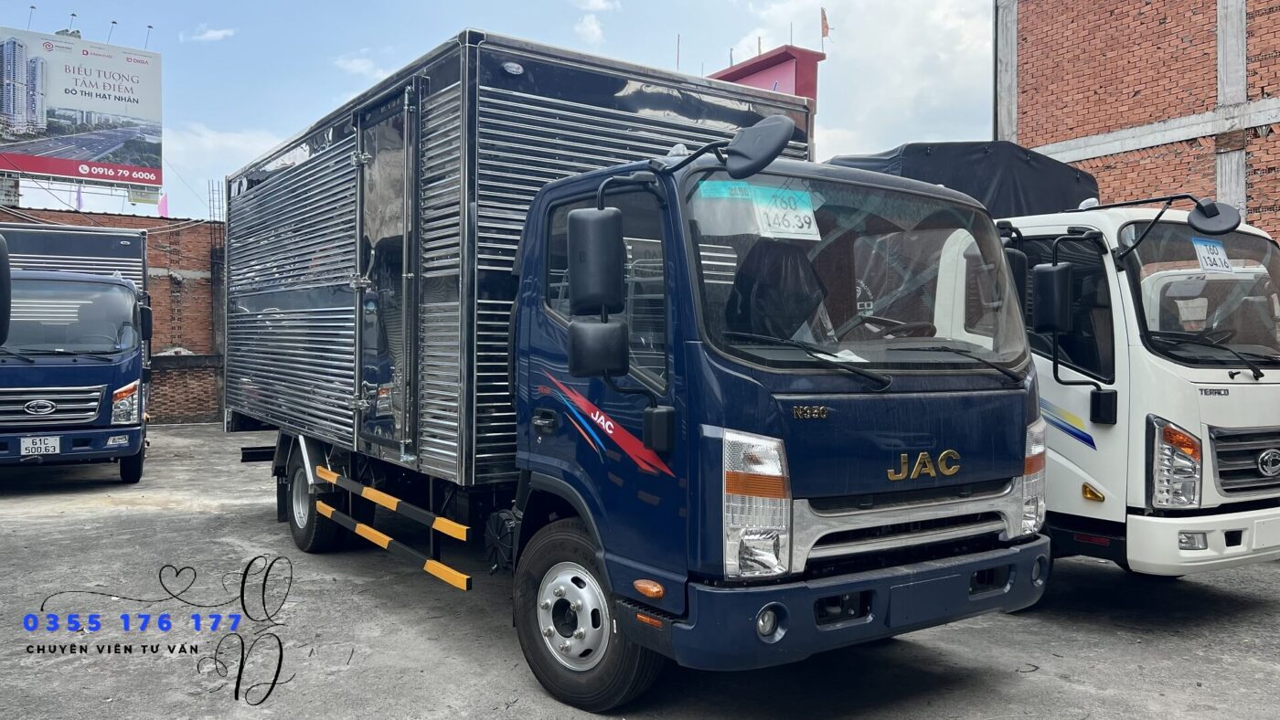 Xe tải JAC N350 Plus 5.3 mét thùng kín màu xanh