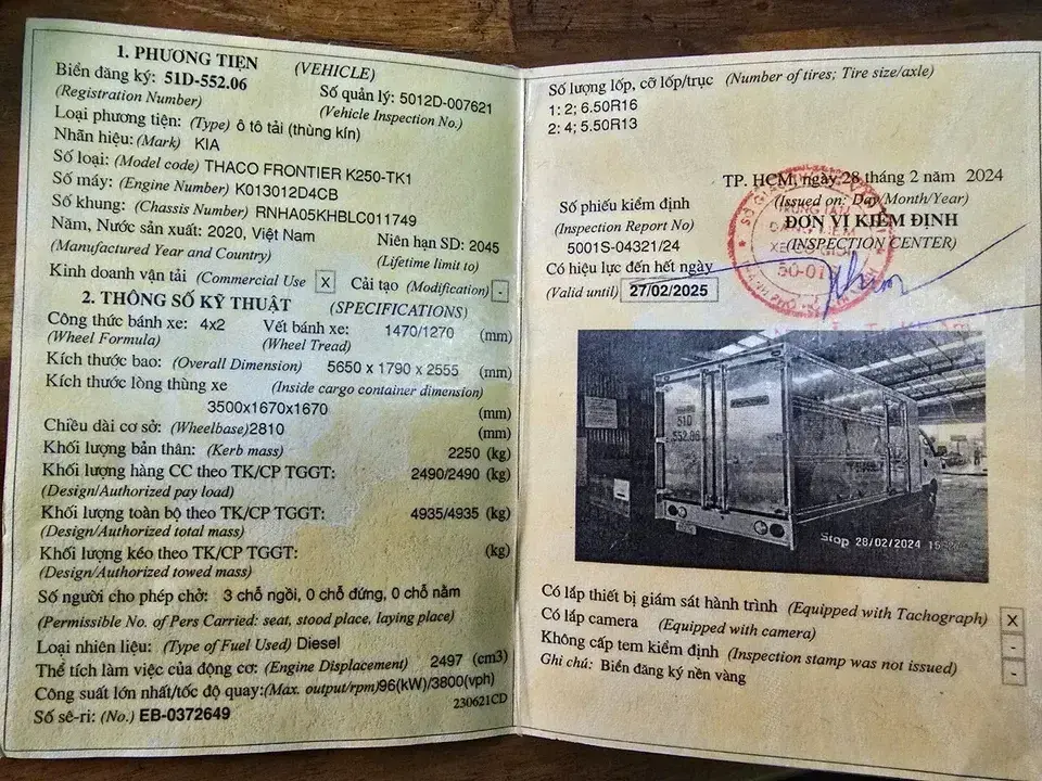 Đăng kiểm Kia K250