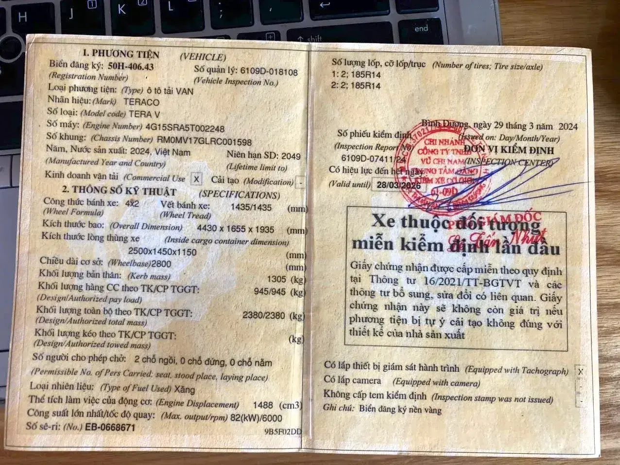 đăng kiểm xe Tera V cũ